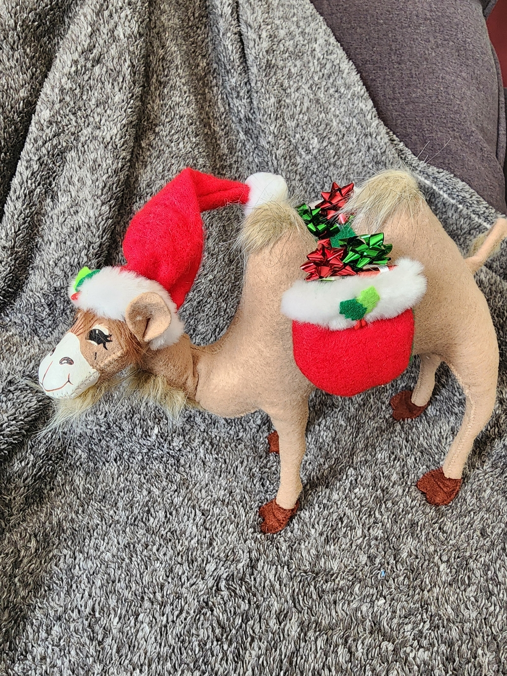 Annalee Holly Berry  Camel Plush with Santa Hat and Gift Saddle - Tan & Red